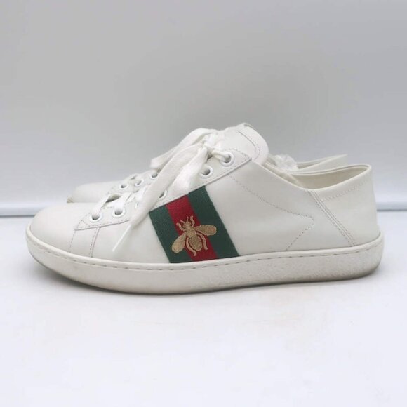 Gucci Ace Bee-Embroidered Fold Down Sneakers White Leather Size 35.5 - Picture 10 of 16